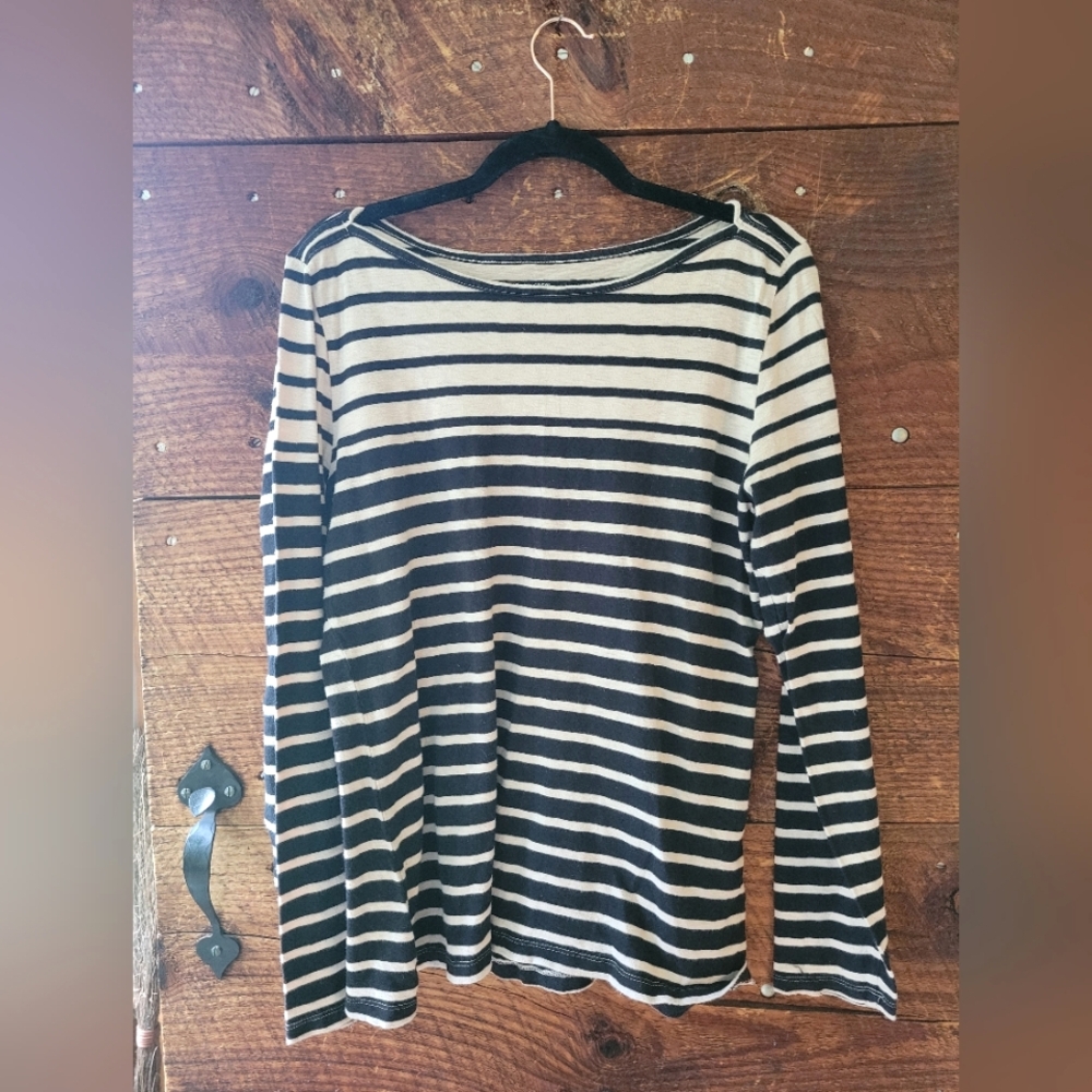 JCrew Artist Striped Black and Ecru Long Sleeve Top, Size XL
